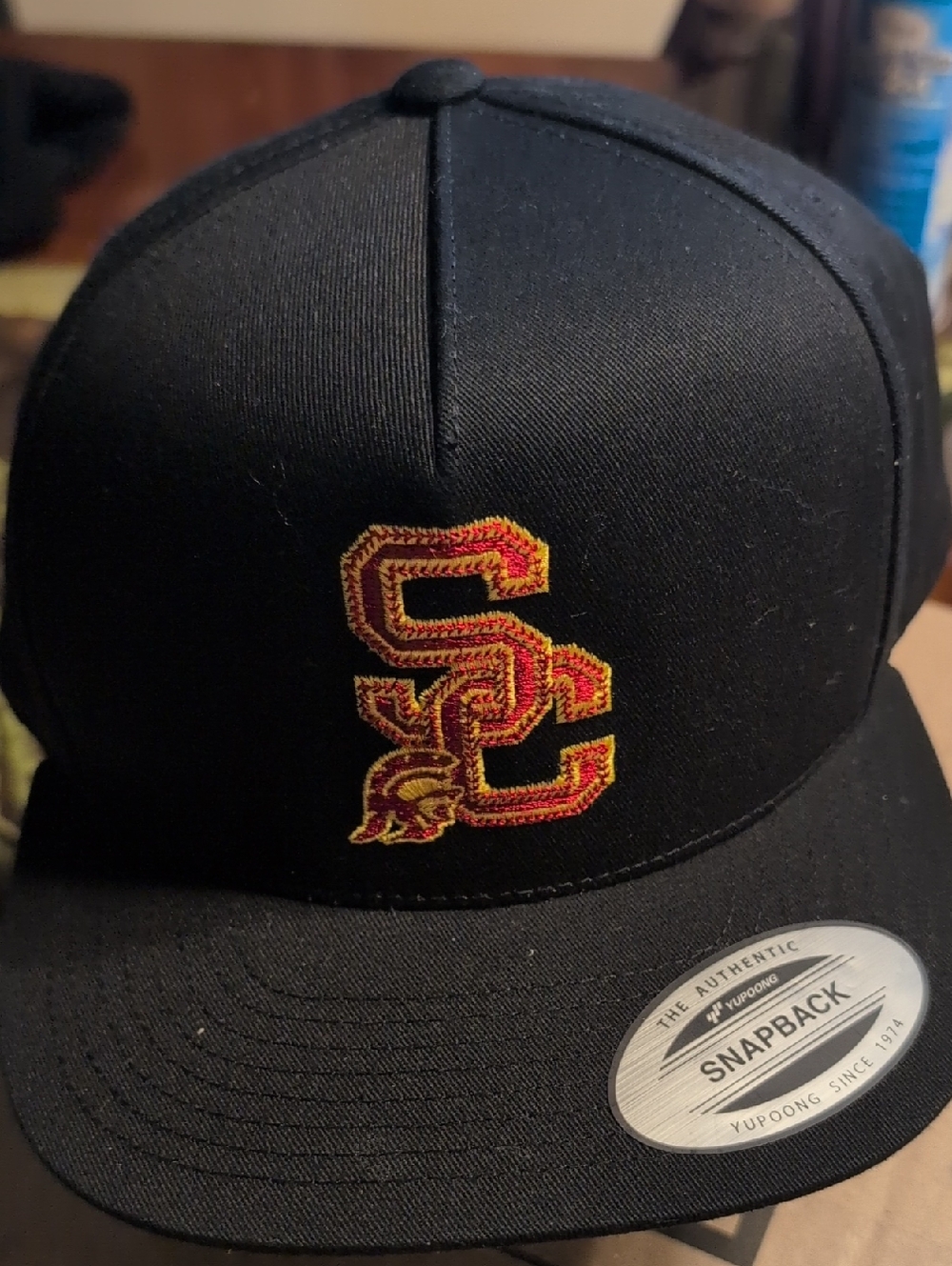 Black Snapback Hat with Red and Gold USC Embroidered Logo Cactus Jack